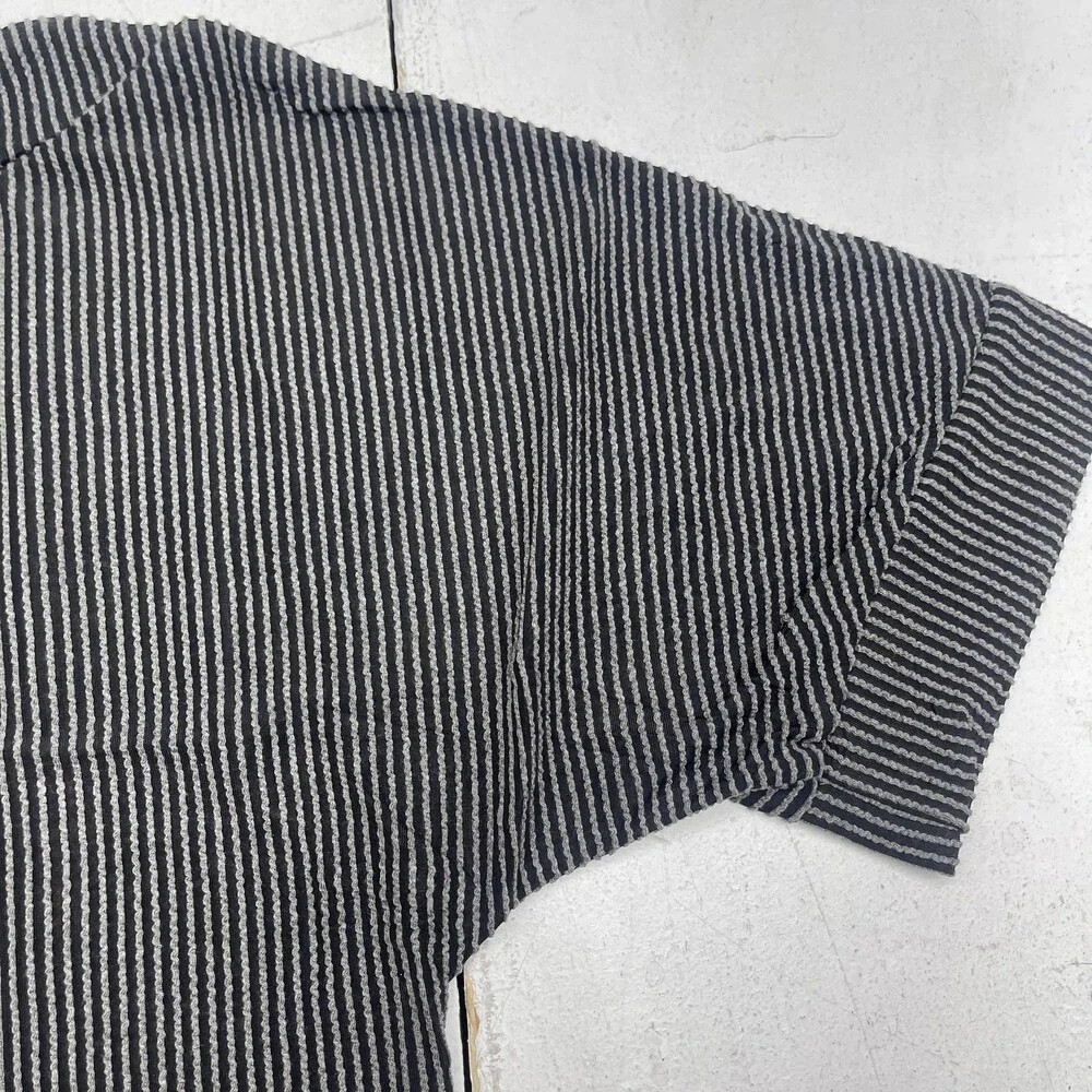 EVALESS Shirt Womens Medium Black White Striped Boat Neck Short Sleeve Knit Top - Picture 2 of 7